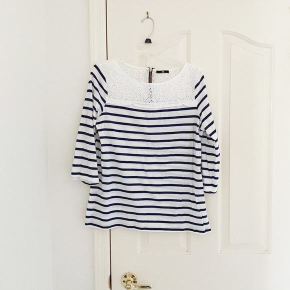 H&M Tops - H&M Navy & White Stripe 3/4 Sleeve Shirt